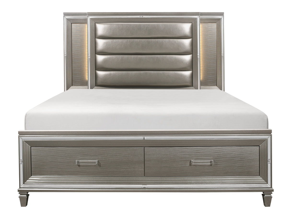 Tamsin Silver/Gray Metallic California King LED Upholstered Storage Platform Bed from Homelegance - Luna Furniture
