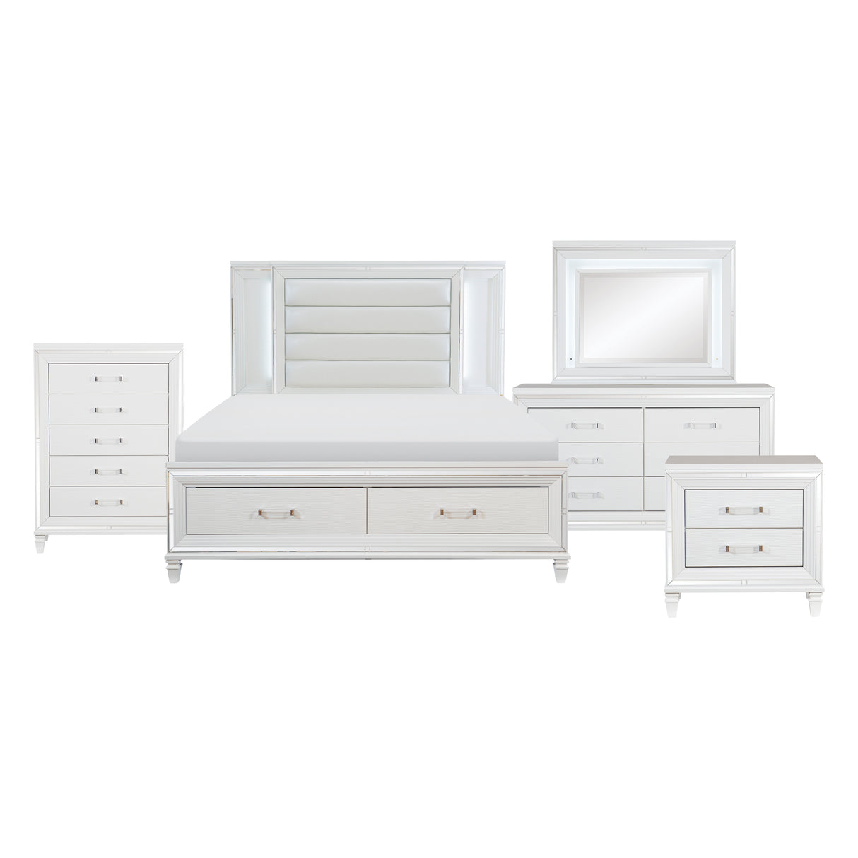 Tamsin White 5-Piece Bedroom Set (Queen Bed, Nightstand, Dresser, Mirror, Chest) from Homelegance - Luna Furniture
