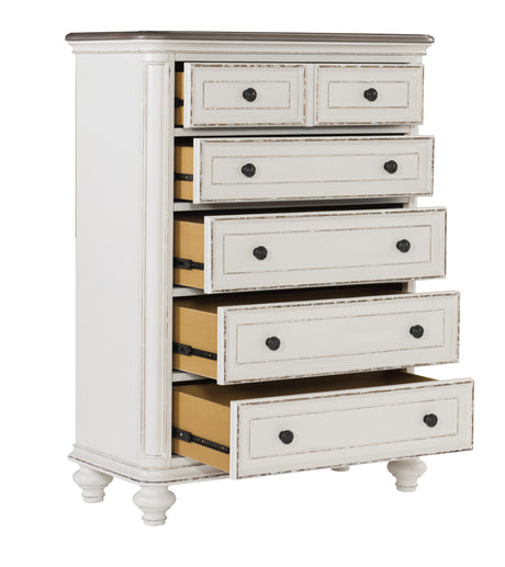 Baylesford Antique White 5-Piece Bedroom Set (Queen Bed, Nightstand, Dresser, Mirror, Chest) from Homelegance - Luna Furniture