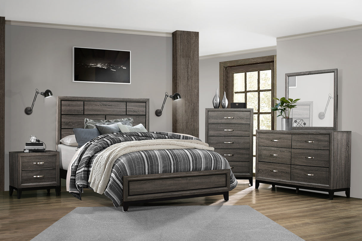 Davi Gray 5-Piece Bedroom Set (Queen Bed, Nightstand, Dresser, Mirror, Chest) from Homelegance - Luna Furniture