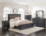 Bolingbrook Wire-Brushed Charcoal Queen Platform Bed with Footboard Storage from Homelegance - Luna Furniture