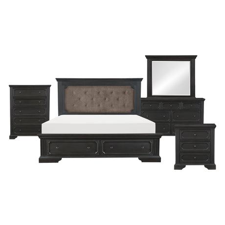 Bolingbrook Wire-Brushed Charcoal 5-Piece Bedroom Set (Queen Bed, Nightstand, Dresser, Mirror, Chest) from Homelegance - Luna Furniture