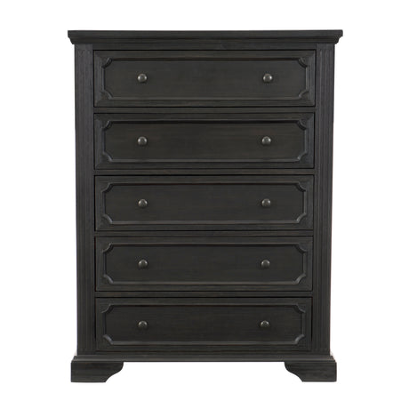 Bolingbrook Wire-Brushed Charcoal 5-Piece Bedroom Set (Queen Bed, Nightstand, Dresser, Mirror, Chest) from Homelegance - Luna Furniture