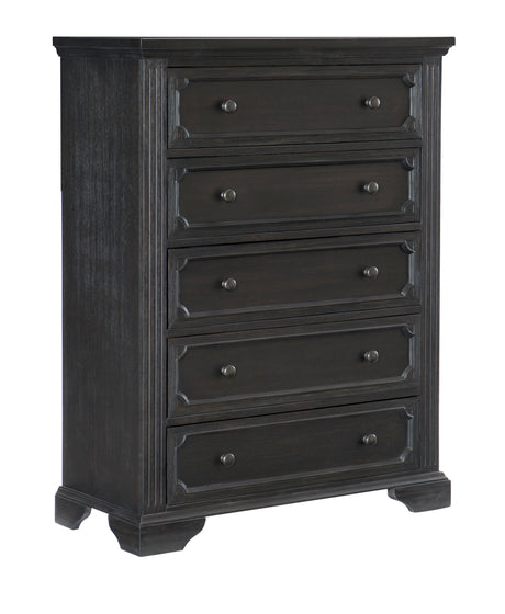 Bolingbrook Wire-Brushed Charcoal 5-Piece Bedroom Set (Queen Bed, Nightstand, Dresser, Mirror, Chest) from Homelegance - Luna Furniture