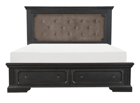 Bolingbrook Wire-Brushed Charcoal Queen Platform Bed with Footboard Storage from Homelegance - Luna Furniture