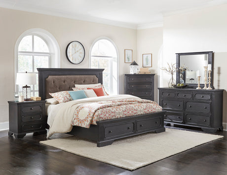 Bolingbrook Wire-Brushed Charcoal Eastern King Platform Bed with Footboard Storage from Homelegance - Luna Furniture