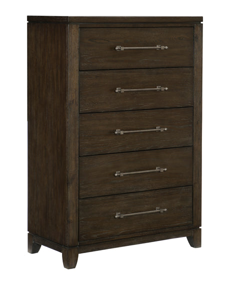 Griggs Dark Brown 5-Piece Bedroom Set (Queen Bed, Nightstand, Dresser, Mirror, Chest) from Homelegance - Luna Furniture