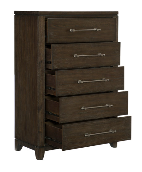 Griggs Dark Brown 5-Piece Bedroom Set (Queen Bed, Nightstand, Dresser, Mirror, Chest) from Homelegance - Luna Furniture
