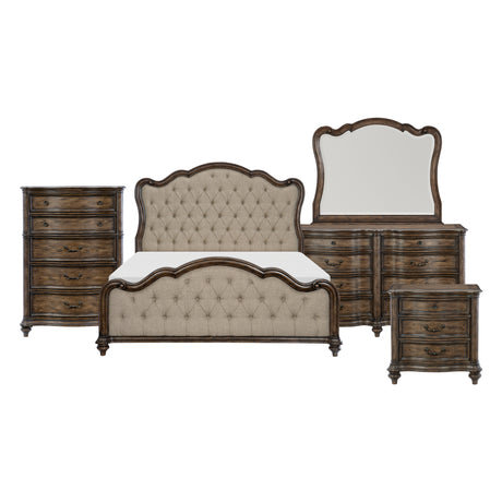Heath Court Brown Oak 5-Piece Bedroom Set (Queen Bed, Nightstand, Dresser, Mirror, Chest) from Homelegance - Luna Furniture