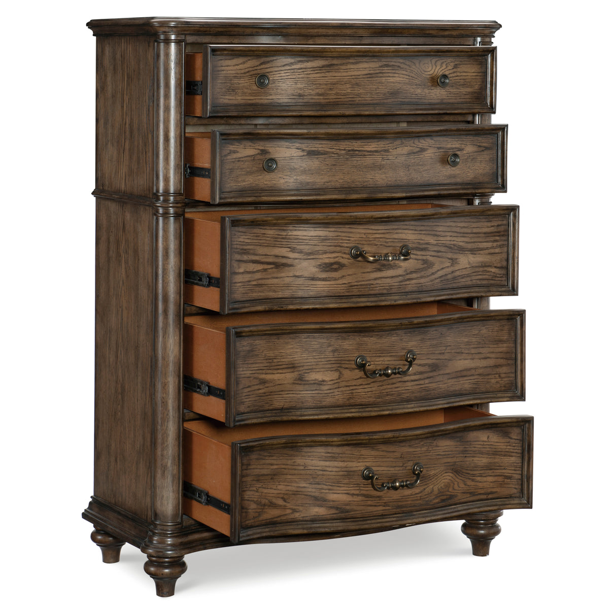 Heath Court Brown Oak 5-Piece Bedroom Set (Queen Bed, Nightstand, Dresser, Mirror, Chest) from Homelegance - Luna Furniture