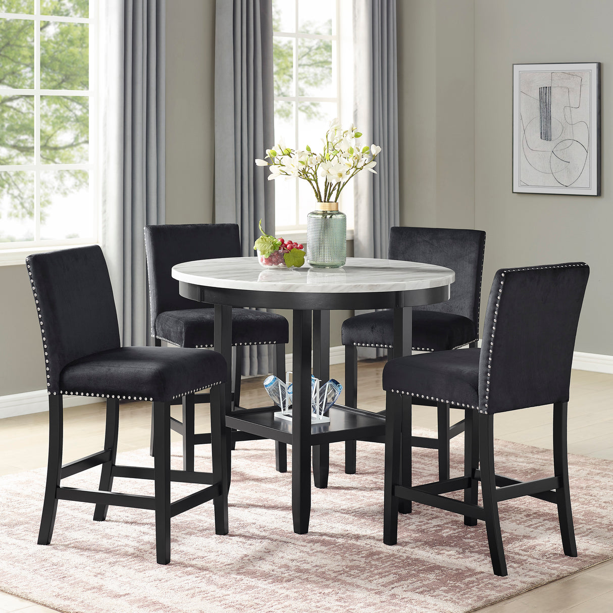 Lennon Black Round Counter Height Dining Set