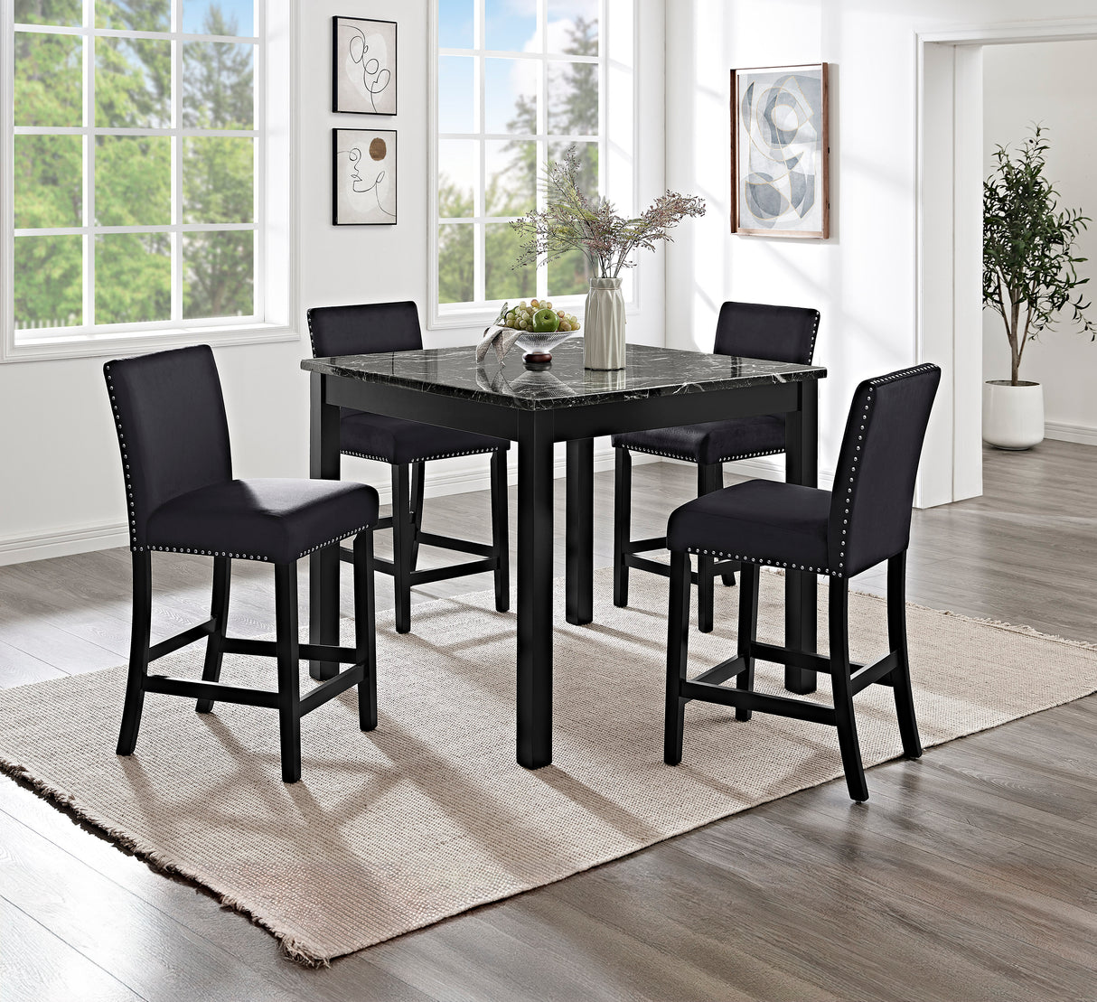 Lennon Black Velvet 5-Piece Counter Height Dining Set from Crown Mark - Luna Furniture