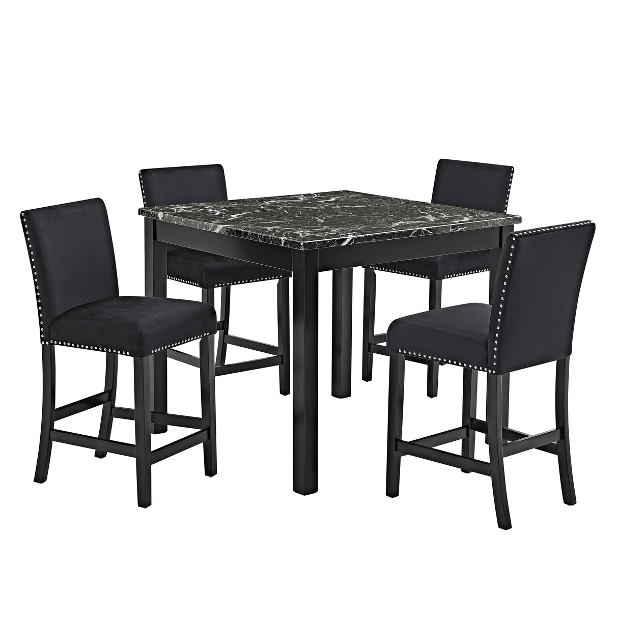 Lennon Black Velvet 5-Piece Counter Height Dining Set from Crown Mark - Luna Furniture