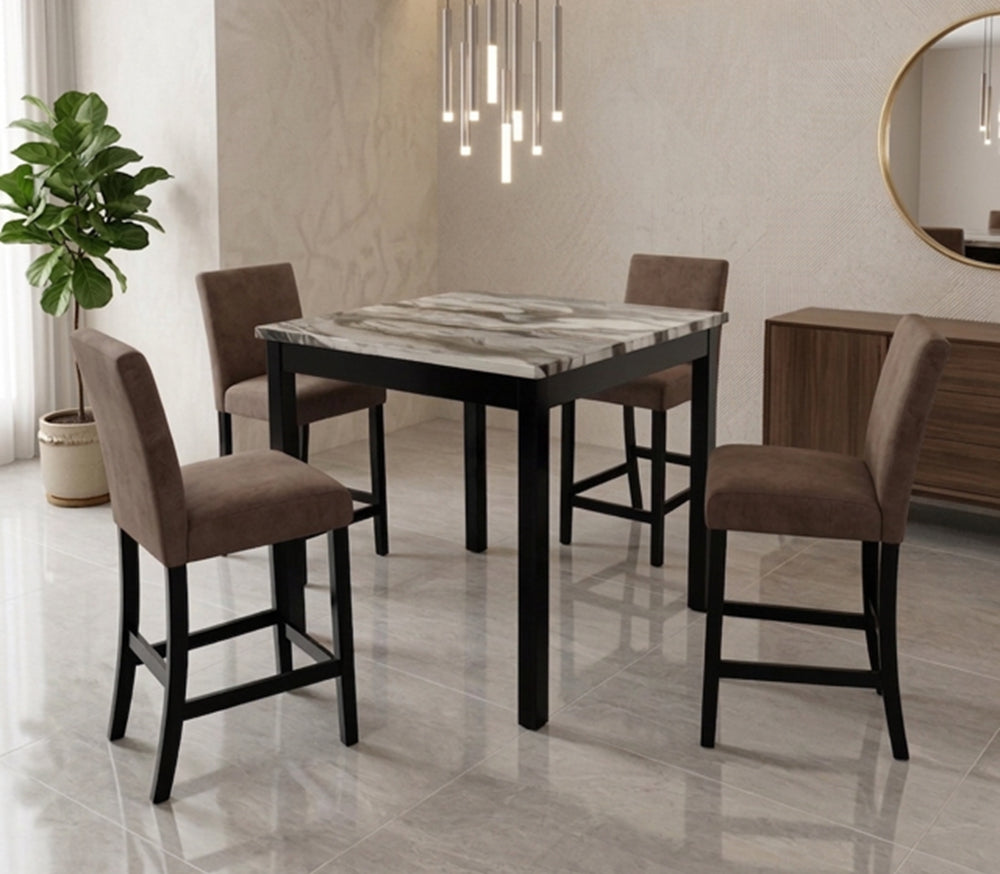 Lennon Brown/Black 5-Piece Faux Marble Top Counter Height Set from Crown Mark - Luna Furniture