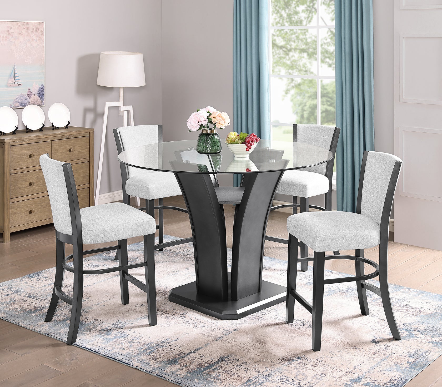 Camelia Dove Gray Round Counter Height Dining Set from Crown Mark - Luna Furniture