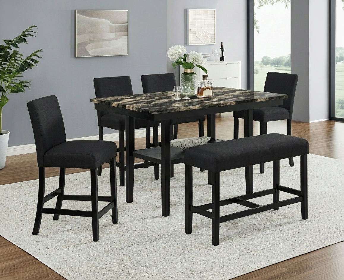 Marbel Black 5-Piece Faux Marble Counter Height Set (Table & 4 Chairs)