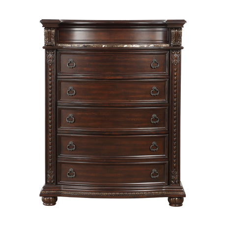 Cavalier Dark Cherry 5-Piece Bedroom Set (Queen Bed, Nightstand, Dresser, Mirror, Chest) from Homelegance - Luna Furniture