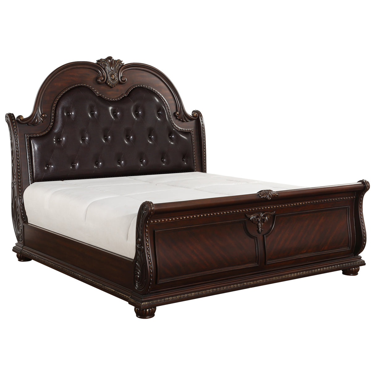 Cavalier Dark Cherry 5-Piece Bedroom Set (Queen Bed, Nightstand, Dresser, Mirror, Chest) from Homelegance - Luna Furniture