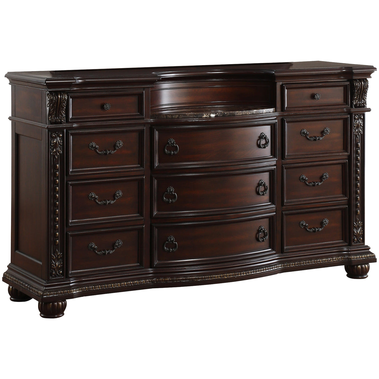 Cavalier Dark Cherry 5-Piece Bedroom Set (Queen Bed, Nightstand, Dresser, Mirror, Chest) from Homelegance - Luna Furniture