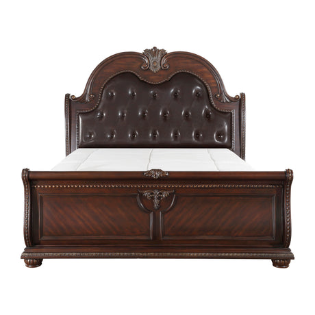 Cavalier Dark Cherry King Upholstered Sleigh Bed from Homelegance - Luna Furniture