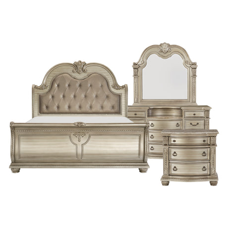 Cavalier Silver 4-Piece Bedroom Set (Queen Bed, Nightstand, Dresser, Mirror) from Homelegance - Luna Furniture