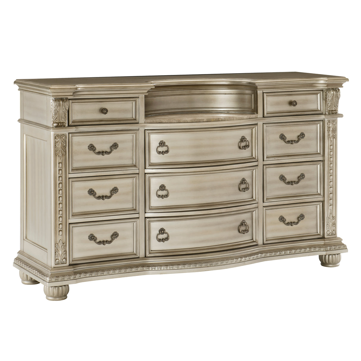 Cavalier Silver 5-Piece Bedroom Set (Queen Bed, Nightstand, Dresser, Mirror, Chest) from Homelegance - Luna Furniture