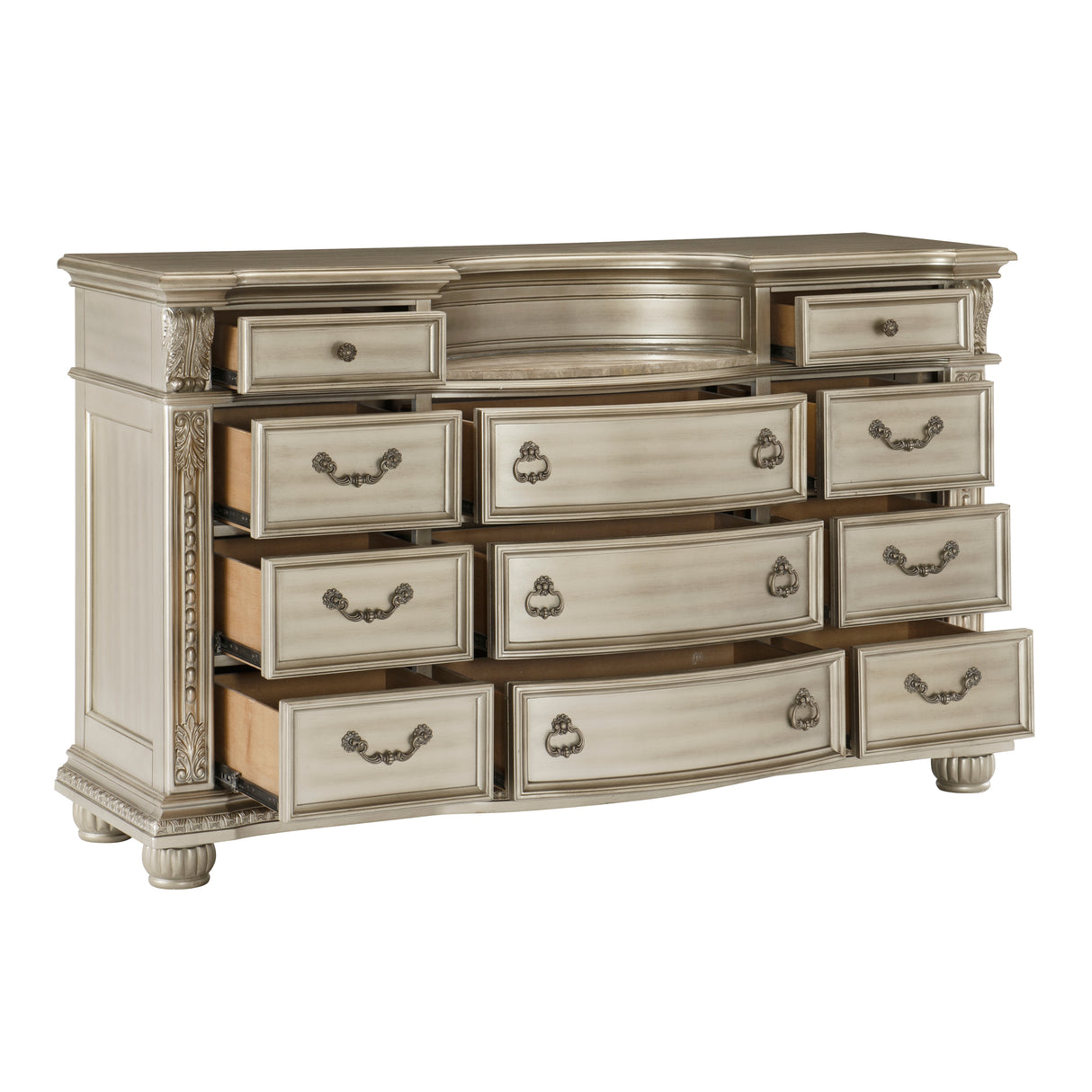 Cavalier Silver 5-Piece Bedroom Set (Queen Bed, Nightstand, Dresser, Mirror, Chest) from Homelegance - Luna Furniture