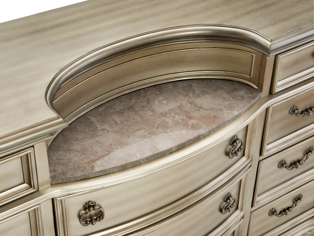 Cavalier Silver 5-Piece Bedroom Set (Queen Bed, Nightstand, Dresser, Mirror, Chest) from Homelegance - Luna Furniture