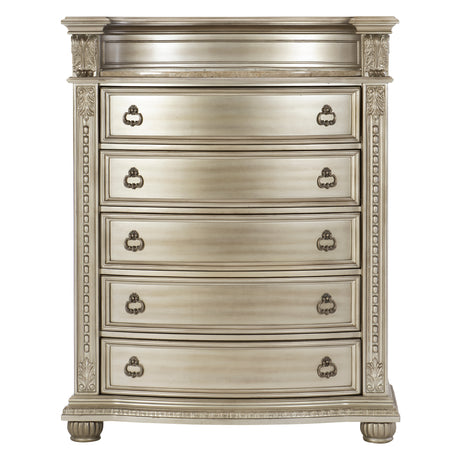 Cavalier Silver 5-Piece Bedroom Set (Queen Bed, Nightstand, Dresser, Mirror, Chest) from Homelegance - Luna Furniture