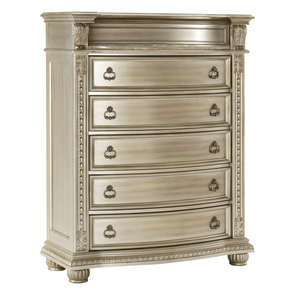 Cavalier Silver 5-Piece Bedroom Set (Queen Bed, Nightstand, Dresser, Mirror, Chest) from Homelegance - Luna Furniture
