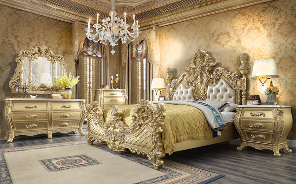 HD-1801 Metallic Antique Gold 4-Piece Bedroom Set