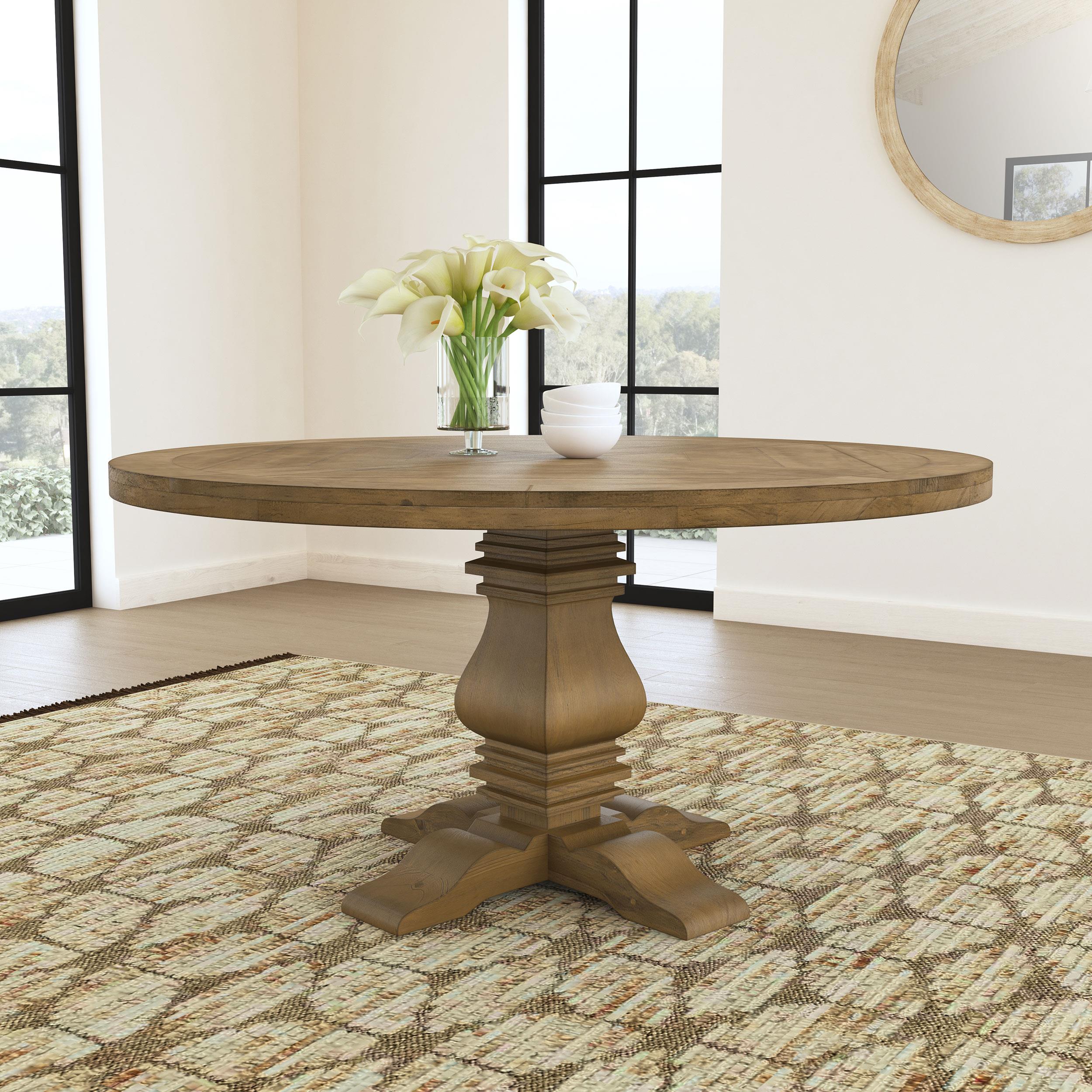Florence Round Pedestal Dining Table Rustic Smoke - Luna Furniture