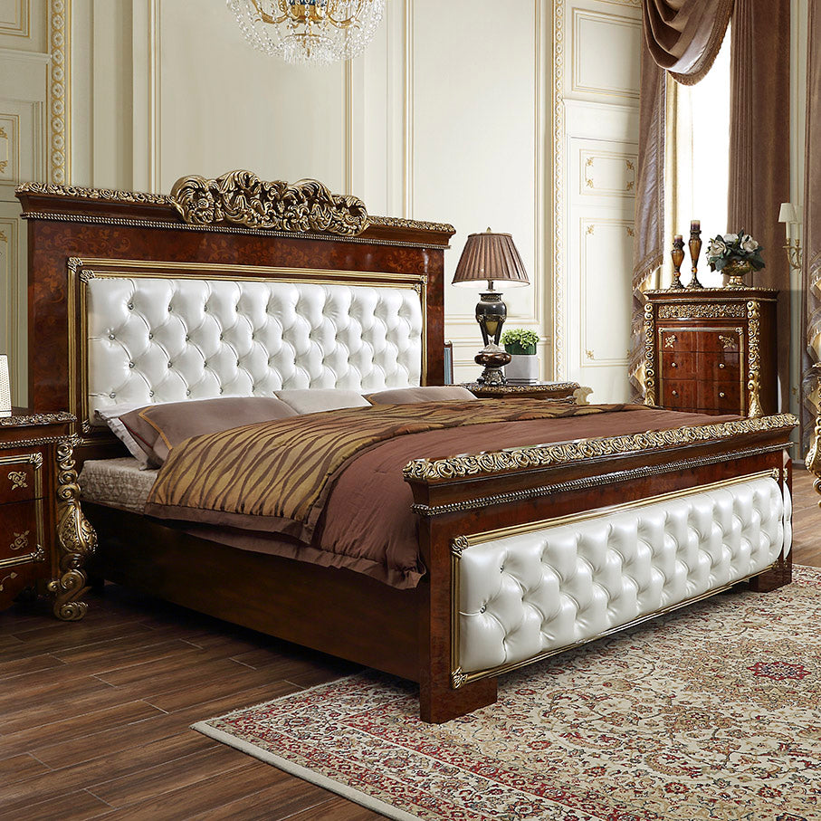 HD-1803 Burl/Metallic Antique Gold Eastern King Bed from Homey Design - Luna Furniture