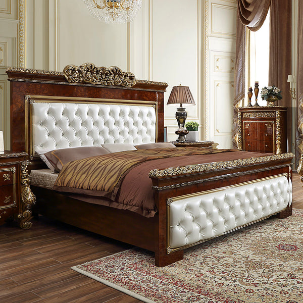 HD-1803 Burl/Metallic Antique Gold Eastern King Bed