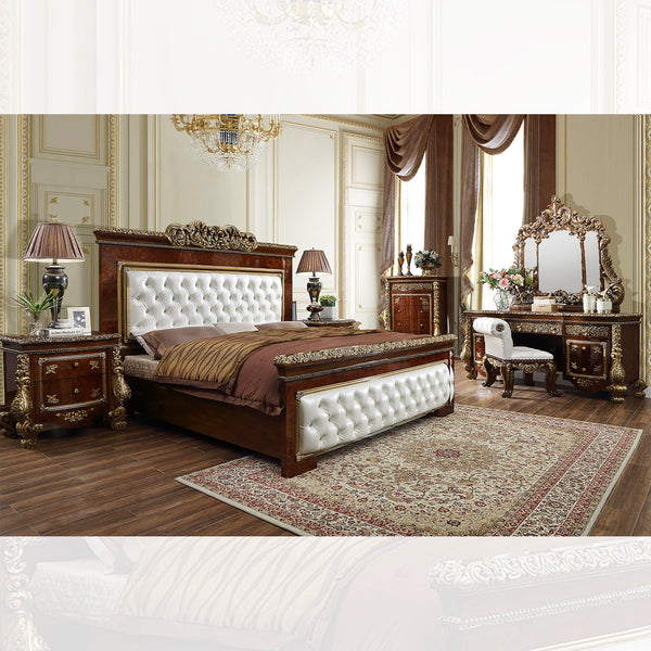 HD-1803 Burl/Metallic Antique Gold 5-Piece Eastern King Bedroom Set