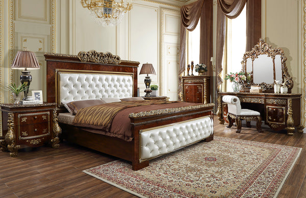 HD-1803 Burl/Metallic Antique Gold 5-Piece Bedroom Set (Special Order)