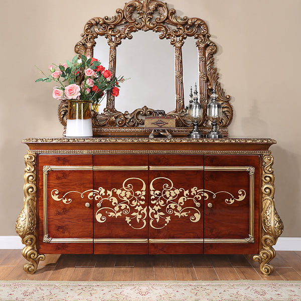 HD-1803 Burl/Metallic Antique Gold Buffet