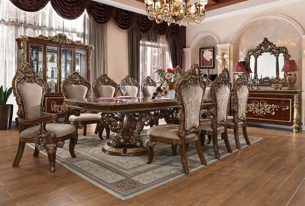 HD-1803 Burl/Metallic Antique Gold 7-Piece Dining Set