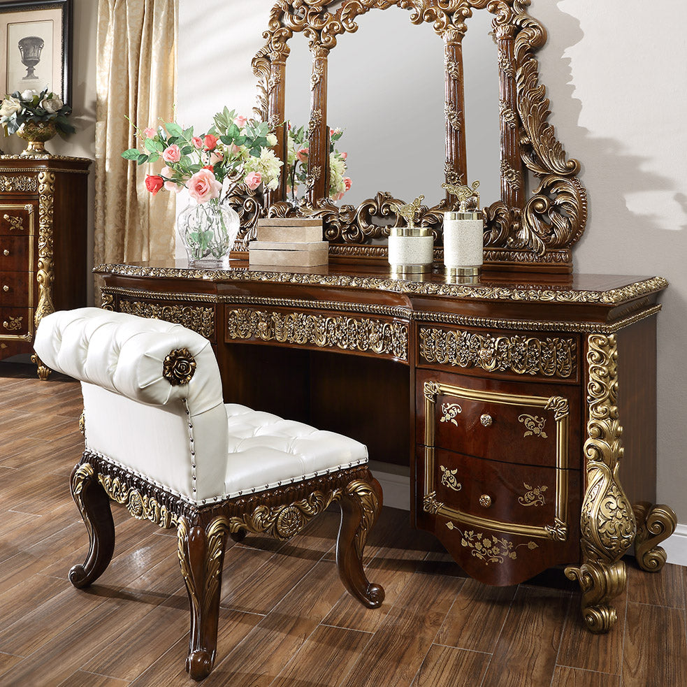 HD-1803 Burl/Metallic Antique Gold 5-Piece Bedroom Set (Special Order) from Homey Design - Luna Furniture