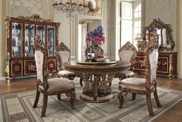 HD-1803 Burl/Metallic Antique Gold 5-Piece Round Dining Set