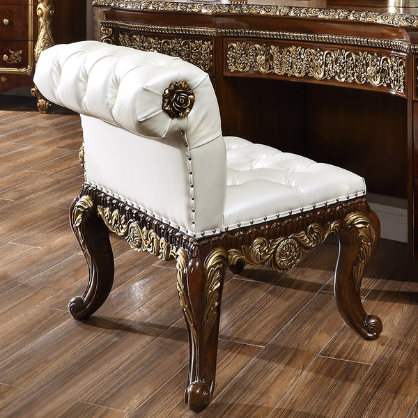 HD-1803 Burl/Metallic Antique Gold Bedroom Stool