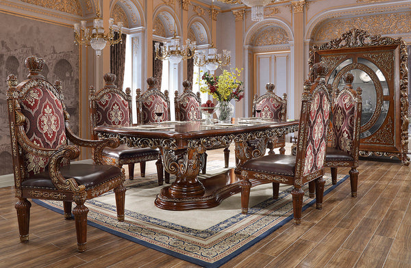 HD-1804 Burl/Metallic Antique Gold 9-Piece Dining Set (Special Order)