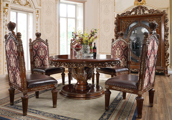 HD-1804 Burl/Metallic Antique Gold 5-Piece Round Dining Set (Special Order)