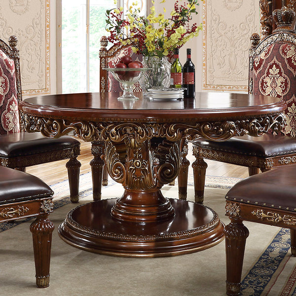 HD-1804 Burl/Metallic Antique Gold Round Table