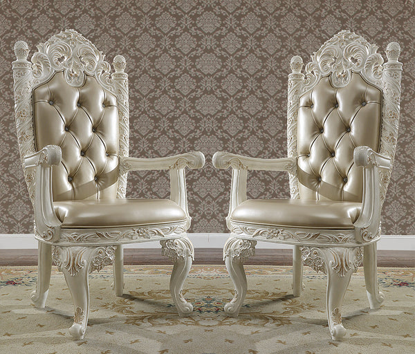 HD-1806 Antique White/Gold Brush Highlights Arm Chair