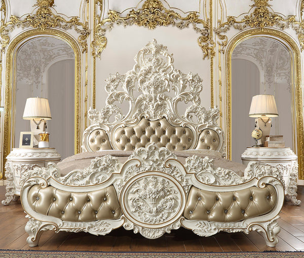 HD-1806 Antique White/Gold Brush Highlights California King Bed