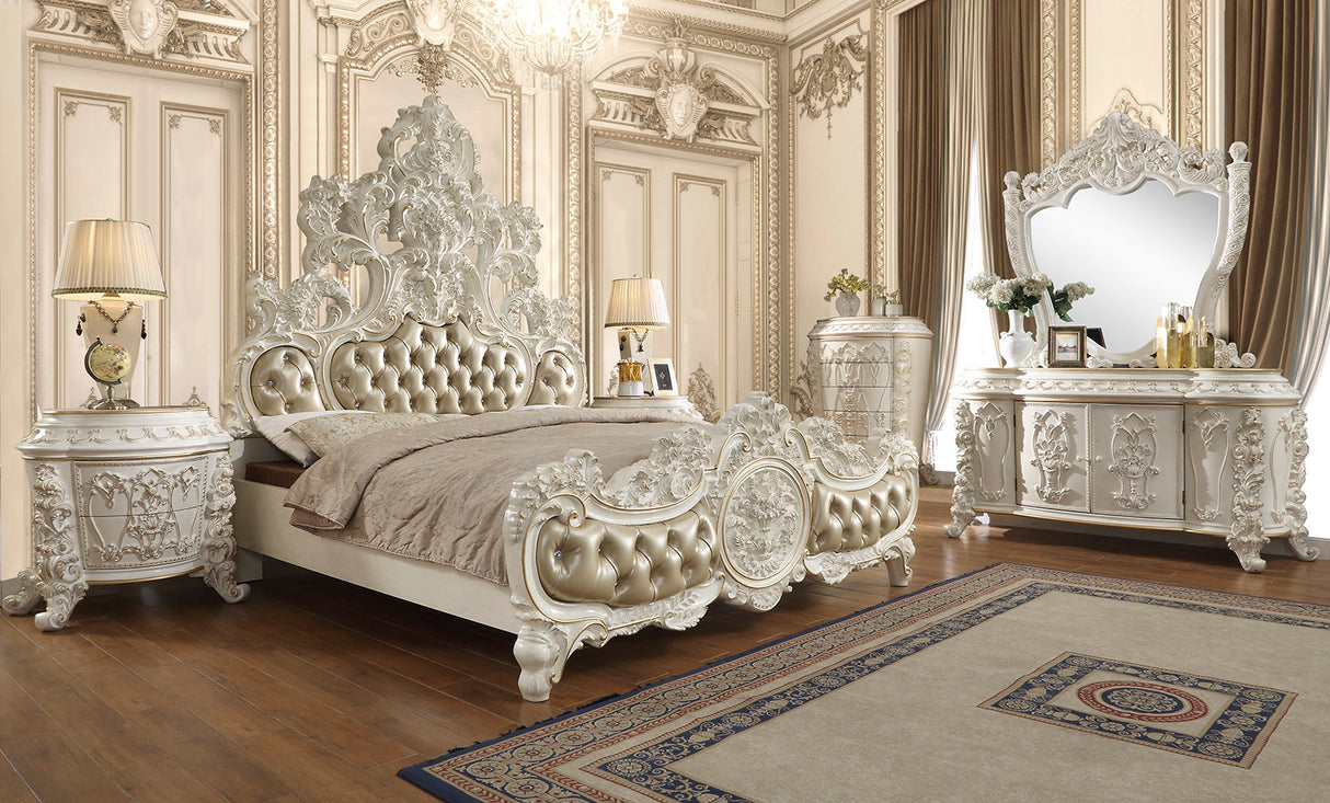 HD-1806 Antique White/Gold Brush Highlights Eastern King Bed from Homey Design - Luna Furniture