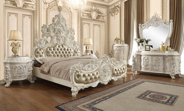 HD-1806 Antique White/Gold Brush Highlights 5-Piece California King Bedroom Set