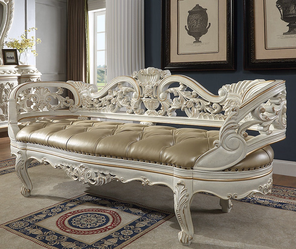HD-1806 Antique White/Gold Brush Highlights Bench from Homey Design - Luna Furniture