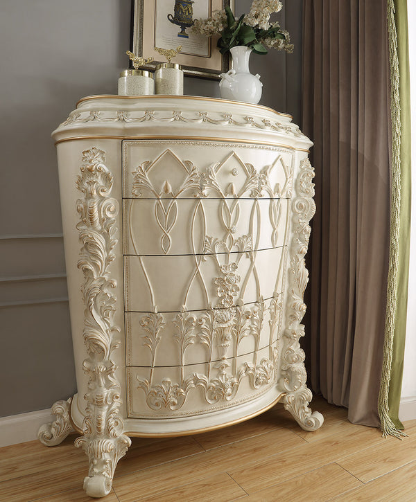 HD-1806 Antique White/Gold Brush Highlights Chest